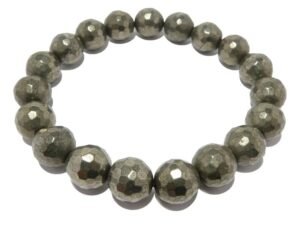 Pyrite Stone Original Certified Stone Diamond Cut 8 mm Unisex Faceted Strechable Band Bracelet for Wealth Prosperity Good Luck and Success - Increased Will Power and Manifestation