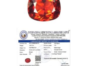 Certified 4.5 carat natural Ceylon Hessonite Gomed gemstone with lab certificate, deep honey-cinnamon color, unheated Sri Lankan origin for Vedic Rahu ring