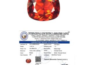 Certified 5.5 carat natural Ceylon Hessonite Gomed gemstone with honey-cinnamon transparency and lab certificate for Rahu astrological ring