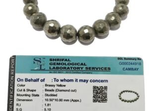 Pyrite Stone Original Certified Stone Diamond Cut Unisex 10 mm Faceted Strechable Band Bracelet for Wealth Prosperity Good Luck and Success - Increased Will Power and Manifestation