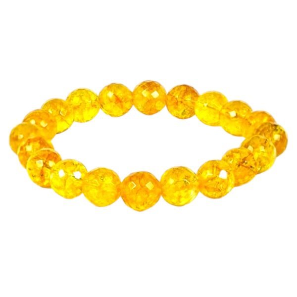 10mm AAA Grade Natural Citrine Diamond-Cut Bracelet showing rich golden facets and Lab Certificate.