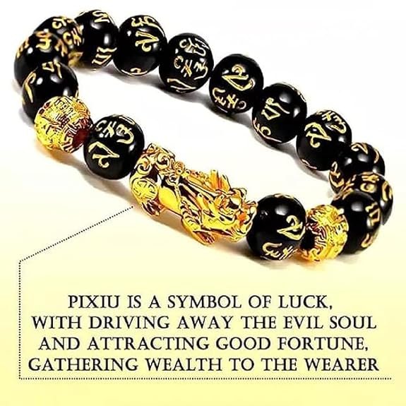 Certified AAA Grade Black Obsidian Bracelet with 10mm Round Beads and Gold-Tone Pixiu by Divinity Healing Crystals