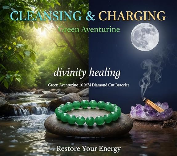 Detailed view of faceted Green Aventurine beads showing natural shimmer (aventurescence) and premium green clarity.