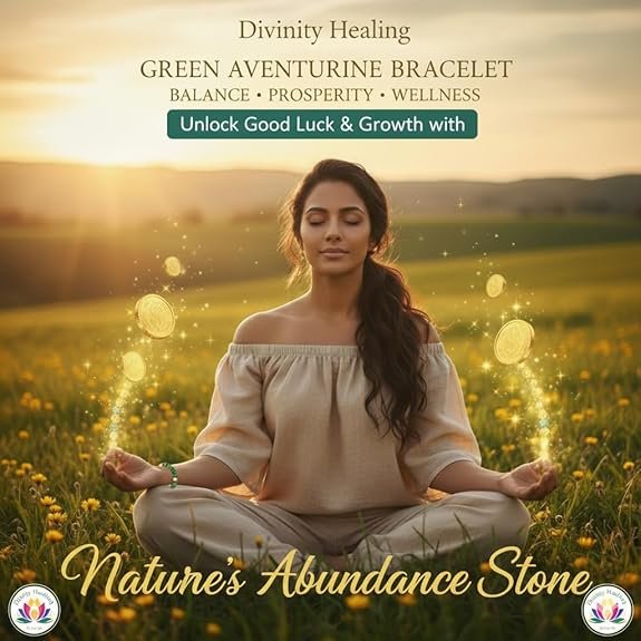 Model wearing the Divinity Healing Crystals Green Aventurine bracelet to manifest luck and business success.