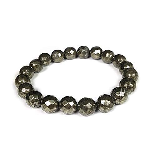Certified AAA Grade Natural Pyrite Bracelet with 10mm Diamond Cut Faceted Beads by Divinity Healing Crystals.