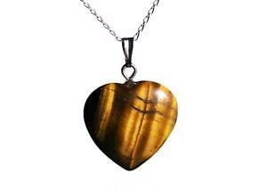 Divine Healing Crystals Original Tiger Eye Stone Heart Shaped Unisex Pendant to Harness Courage and Strength & Release Hesitation