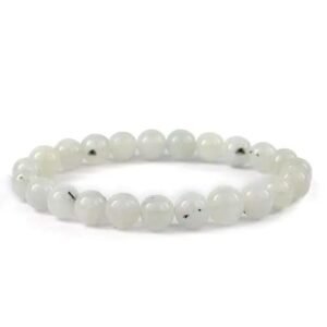 Stretchable Unisex Gemstone Natural Crystal Certified Stone Bracelet | Diameter : 2.5 Inch.| Stone Size ? 8 mm Beads | Shape - Round.(White Moonstone Bracelet)