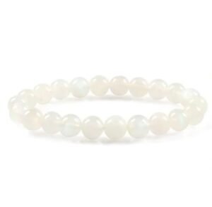 White Moonstone Natural Crystal Bracelet Lab Certified 8 mm Semi Precious Gemstone Unisex AAA Grade Premium Stretchable Band Bracelet for Healing Meditation and Manifestation