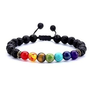 Divine Spirituals 7 Chakra Lava Natural Bracelet Pure Certified 8mm Unisex Bracelets Super AAA Quality for Healing Meditation Success and Abundance