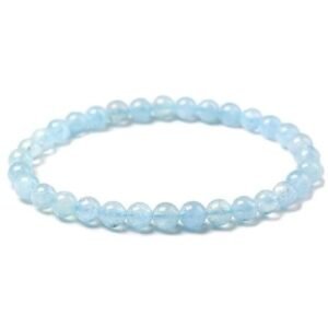 Aqua Marine Natural Crystal Bracelet Lab Certified 8 mm Semi Precious Gemstone Unisex AAA Grade Premium Stretchable Band Bracelet for Healing Meditation and Manifestation