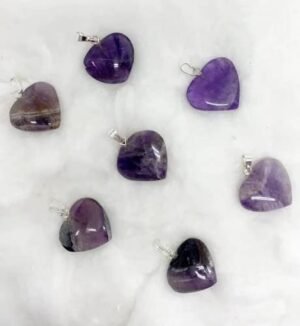 Genuine Amethyst Heart pendant | Amethyst crystal Mini Heart Healing pendant for Memory Power and Crown Chakra Healing and Meditation