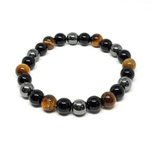 Triple Protection Bracelet for Women Men Natural Healing - AAA Grade Original Healing Gemstone Stretchable Bracelet for Yoga Reiki Meditation Feng Shui