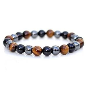 Stretchable Unisex Gemstone Natural Crystal Certified Stone Bracelet | Diameter : 2.5 Inch.| Stone Size ? 8 mm Beads | Shape - Round.(Triple Protection Bracelet)
