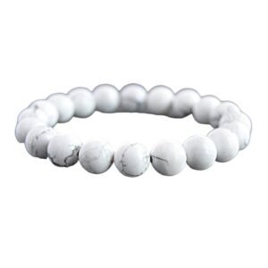 Howlite Natural Bracelet Natural Pure Certified For Men and Women Adjustable 8mm Lab Certified Gemstone For Men and Women Bracelet for Healing Meditation Success and Abundance