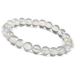 Stretchable Unisex Gemstone Natural Crystal Certified Stone Bracelet | Diameter : 2.5 Inch.| Stone Size ? 8 mm Beads | Shape - Round.(Clear Quartz Bracelet)