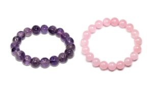 Natural Amethyst and Rose Quartz Real Pure Crystal Certified 8 mm Bracelet Combo for Men and Women for Good Luck, Love, Abundance, Healing and Meditation