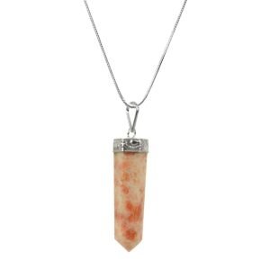Divine Spirituals Natural Healing Stone Pendant Pencil Shape Crystal Stone Certified Pendant/Locket with Chain - Healing Gemstone Size 30-35 mm Approx(Sunstone Pendant)