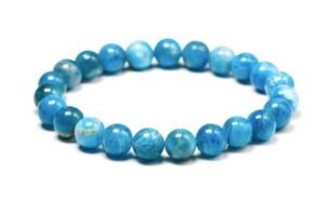 Blue Apatite Natural Crystal Bracelet Lab Certified 8 mm Semi Precious Gemstone Unisex AAA Grade Premium Stretchable Band Bracelet for Healing Meditation and Manifestation