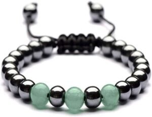 Natural Real Pure Crystal Certified 8 mm Bracelet for Men and Women for Good Luck, Love, Abundance, Healing and Meditation (Natural Green Aventurine Hematite Bracelet)