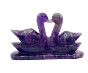 Divinity Healing Crystals Dark Purple Amethyst Pair of Swans for Love & Relationship Handcrafted Love Birds Duck Male Female Gift 100-150 Grams 5 cms Height (Amethyst)