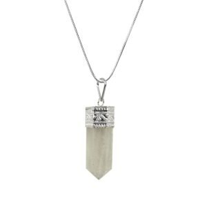 Divine Spirituals Natural Healing Stone Pendant Pencil Shape Crystal Stone Certified Pendant/Locket with Chain - Healing Gemstone Size 30-35 mm Approx(Clear Quartz Pendant)