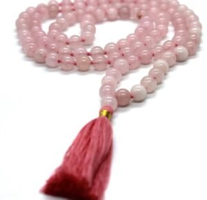 Divine Spirituals Certified 108 Plus 1 Beads Mala Collection for Men and Women Natural Pure 8 mm Beads - for Yoga Reiki Meditation Feng Shui Natural Rose Quartz Mala