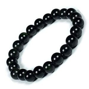 Gemstone Lab Certified Natural Black Obsidian Semi Precious, Stone Bracelet, Crystal Stone 8mm Beads Bracelet Round Shape for Reiki Healing and Crystal Healing Chakra Stones