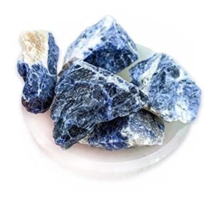 Sodalite Raw Rough Stones. Weight: 200 Grams Plus Approx. | Pack of 1 to 4 Beautiful Natural Raw Stones depending on Raw Crystal Stone Size | Hand Picked and Cleaned
