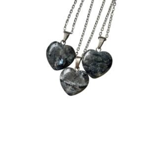 Divine Natural Larvikite Love Heart Necklace, Boho Jewellery, Dainty Gemstone Necklace, Heart Necklace, Larvikite Jewellery