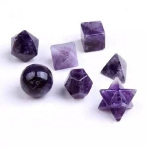 Divine Amethyst Sacred Geometry Set, Amethyst Seven Chakra Stone Sacred Geometry Set | 7 Pieces Sacred Set, Platonic Solid Shape, Healing Crystal, Geometry Set - 7 Sacred Gemstone Set