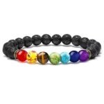 Natural Seven Chakra Lava Semi Precious Gemstone Bracelet, Crystal Stone 8mm Beads Bracelet Round Shape for Reiki Healing, Crystal Healing and Chakra Balance