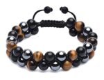 Divinity Healing Certified Triple Action Premium Tiger Eye Hematite and Black Obsidian Unisex AAA Grade 8 mm Stones Double layered Adjustable Bracelet Chakra Healing Bracelets Abundance Stones 15