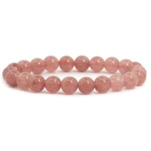 Natural Strawberry Quartz Semi Precious Gemstone Bracelet, Crystal Stone 8mm Beads Bracelet Round Shape for Reiki Healing, Crystal Healing and Chakra Balance