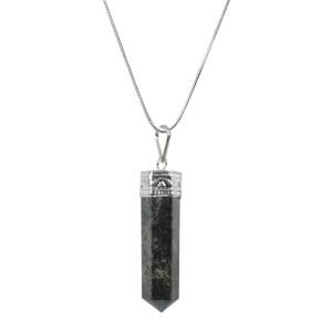 Divine Spirituals Natural Healing Stone Pendant Pencil Shape Crystal Stone Certified Pendant/Locket with Chain - Healing Gemstone Size 30-35 mm Approx(Hematite Pendant)