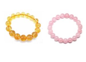 Natural Rose Quartz and Citrine Real Pure Crystal Certified 8 mm Bracelet Combo for Men and Women for Good Luck, Love, Abundance, Healing and Meditation