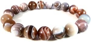 Botswana Agate Natural Crystal Bracelet Lab Certified 8 mm Semi Precious Gemstone Unisex AAA Grade Premium Stretchable Band Bracelet for Healing Meditation and Manifestation