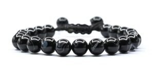 Divinity Natural Black Banded Agate / Sulemani Pure Certified Adjustable Thread Unisex Bracelet Super AAA Quality for Yoga Reiki