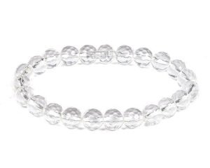 Natural Sphatik Clear Quartz Crystal Bracelet Lab Certified 8 mm Semi Precious Gemstone Unisex AAA Grade Premium Stretchable Band Bracelet for Healing Meditation