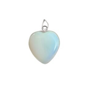 Natural Healing Stone Pendant Heart Shape Crystal Stone Pendant / Locket with Metal Chain for Healing and Meditation Size 25-30 mm Approx. (Opal)