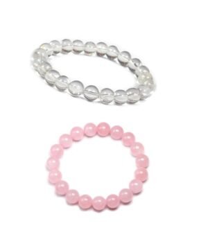 Natural Clear Quartz and Rose Quartz Real Pure Crystal Certified 8 mm Bracelet Combo for Men and Women for Good Luck, Love, Abundance, Healing and Meditation