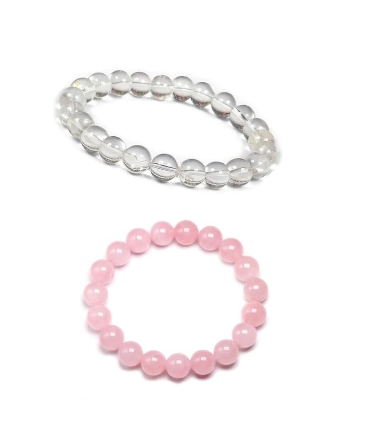 Divinity Healing Natural Clear Quartz and Rose Quartz Real Pure Crystal Certified 8 mm Bracelet Combo for Men and Women for Good Luck, Love, Abundance, Healing and Meditation Chakra Healing Bracelets Abundance Stones 10 Divinity Healing Natural Clear Quartz and Rose Quartz Real Pure Crystal Certified 8 mm Bracelet Combo for Men and Women for Good Luck, Love, Abundance, Healing and Meditation Chakra Healing Bracelets Abundance Stones 10