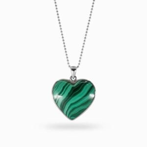 Natural Malachite Heart Pendant with Metal Chain - for Balance, manifestation and intution - A stone of transformation