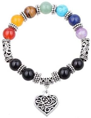 7 Chakra Certified 10MM Healing Balancing Stone Beaded Bracelet for Yoga Reiki Meditation Unisex Heart Bracelet