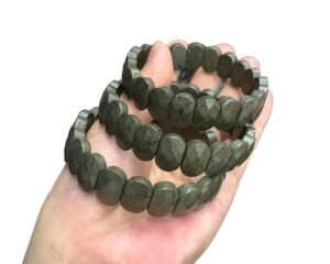 Divine Spirituals Natural Pyrite Real Pure Crystal Lab Certified 10 mm Flat Bead Faceted Bracelet for Men and Women for Good Luck, Love, Abundance, Healing and Meditation