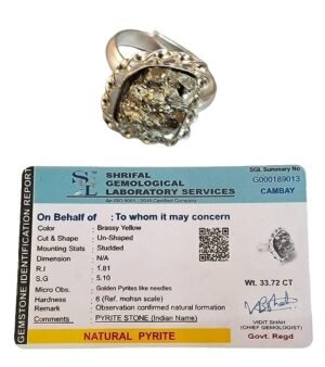 Divine Spirituals Natural Certified Pyrite Stone Original Crystal Cluster Geode Unisex Adjustable Geode Ring For Men And Women