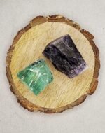 Aqua Marine Obsidian and Amethyst AAA Grade Raw Natural Crystal Combo with Wooden Natural Bark Coaster for Healing, Meditation and Manifestation