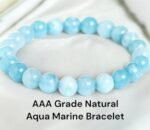 Divinity Healing Natural Blue Aquamarine Bracelet Lab-Certified AAA Grade 8mm Stretchable Original Unisex Bracelet For Throat Chakra, Communication, Spiritual Growth & Meditation Chakra Healing Bracelets Abundance Stones 24