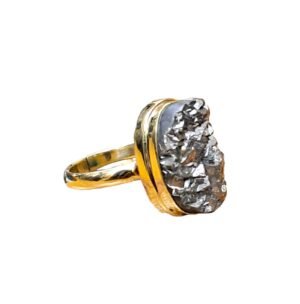 Divine Lab Certified AAA Grade Natural Pyrite Panchdhatu Ring Adjustable Ring Original Pyrite Crystal Money Magnet For Abundance, Prosperity & Manifestation