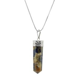 Divine Spirituals Natural Healing Stone Pendant Pencil Shape Crystal Stone Certified Pendant/Locket with Chain - Healing Gemstone Size 30-35 mm Approx(Sodalite Pendant)