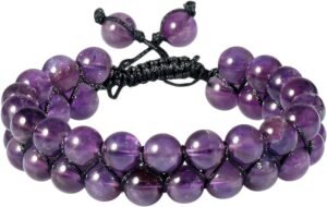Gemstone Certified Natural Amethyst Double Layered Semi Precious, Stone Bracelet, Crystal Stone 8mm Beads Bracelet Round Shape Reiki Healing Natural Bracelet